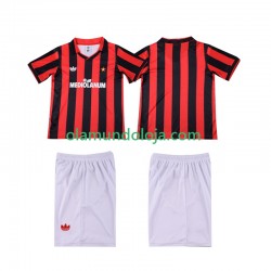 Camisola AC Milan 1990 1991 Retro Criança Equipamento Primeiro Manga Curta